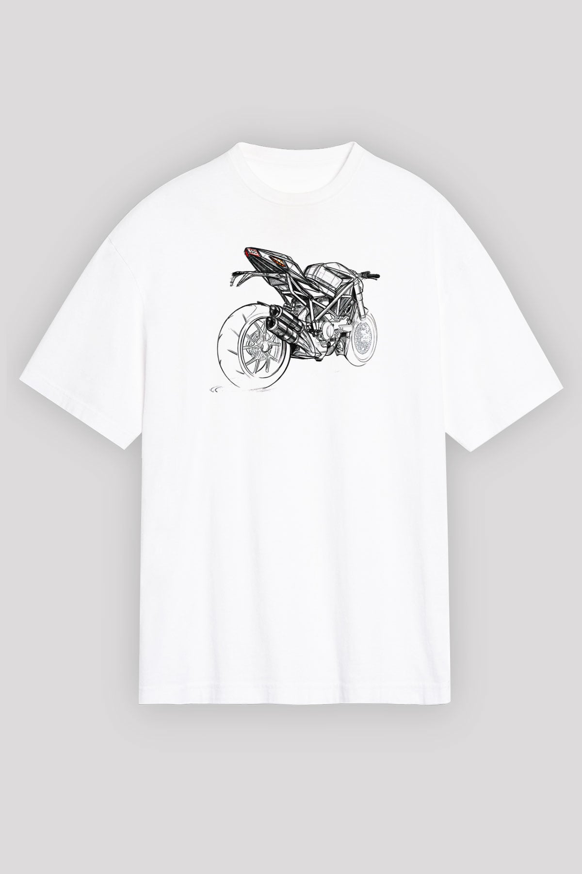 Motor Sporları Baskılı Unisex Beyaz Oversize Tişört - Tshirt