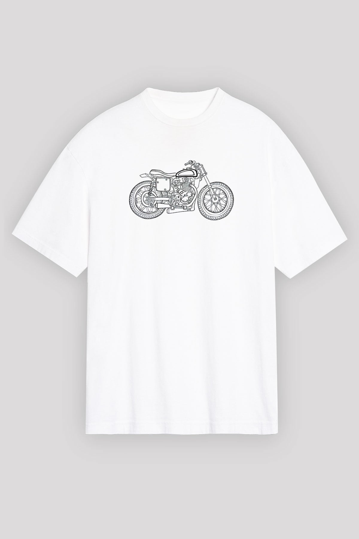 Motor Sporları Baskılı Unisex Beyaz Oversize Tişört - Tshirt