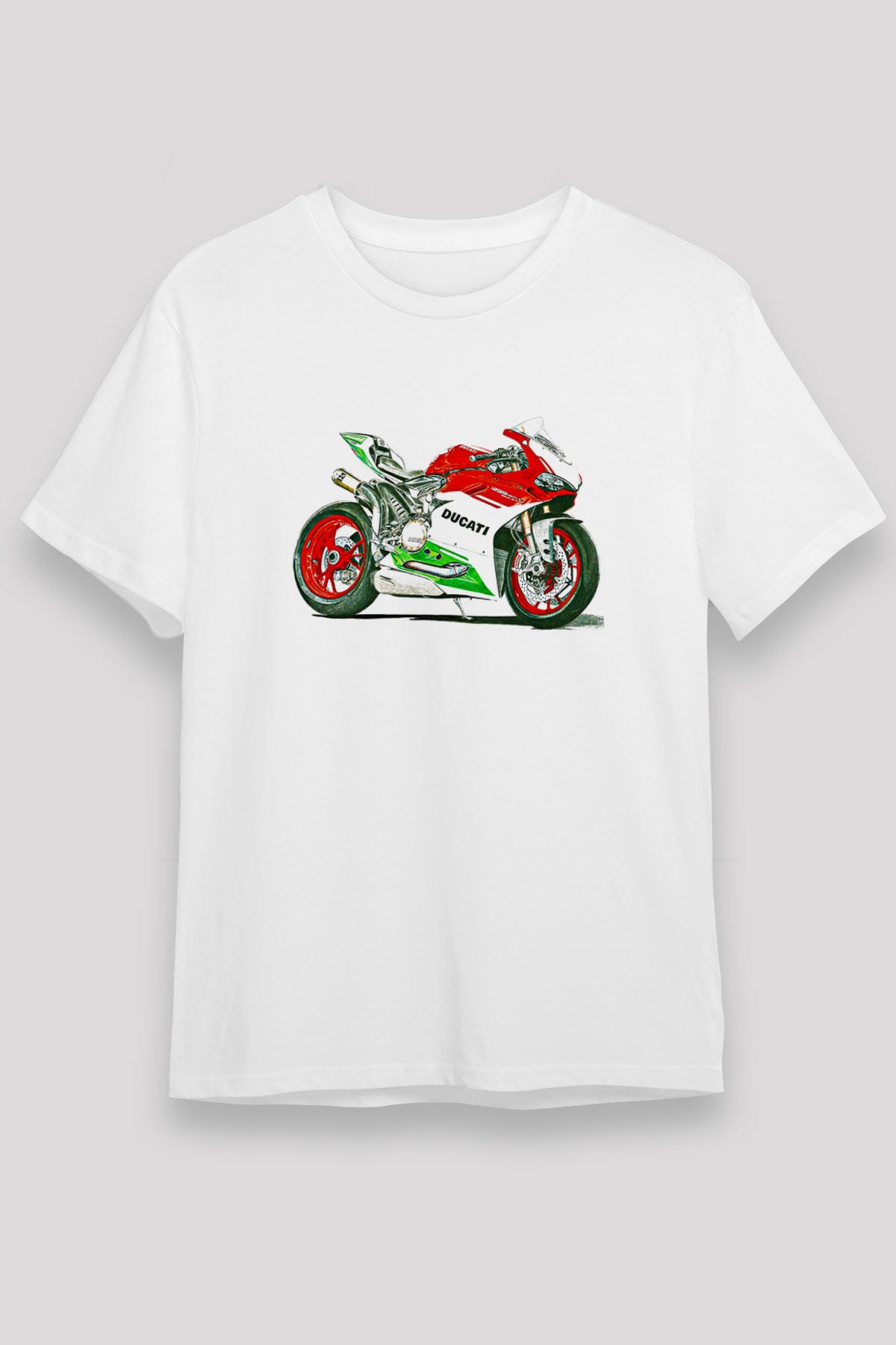 Motor Sporları Baskılı Unisex Beyaz Tişört - Tshirt