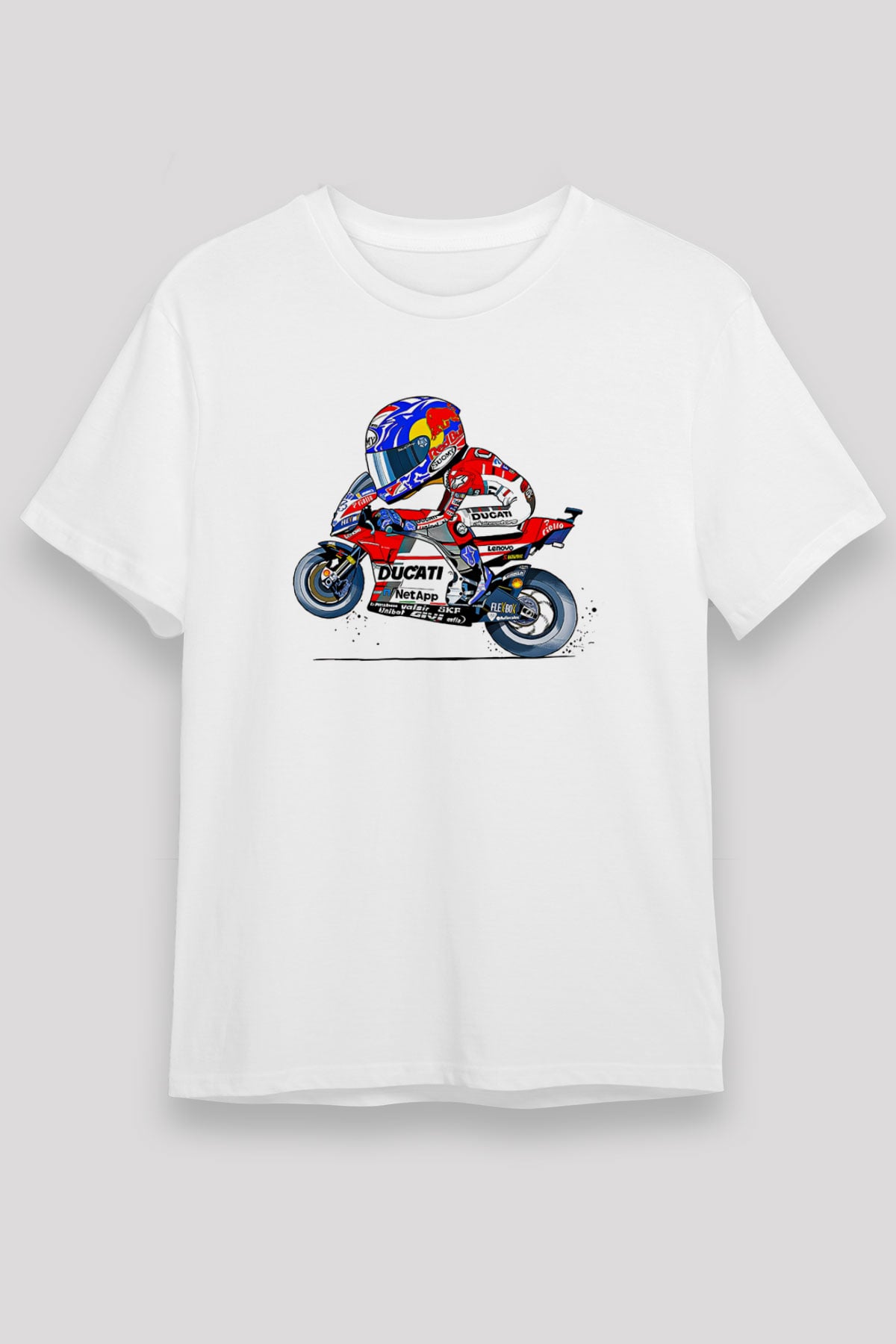 Motor Sporları Baskılı Unisex Beyaz Tişört - Tshirt