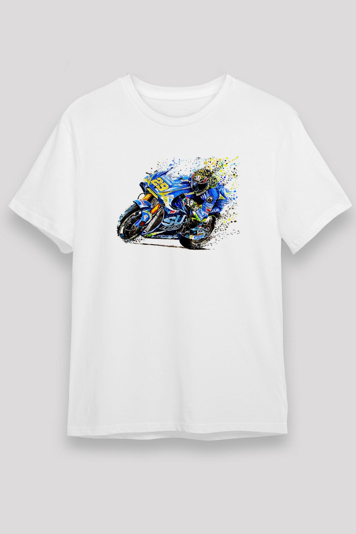 Motor Sporları Baskılı Unisex Beyaz Tişört - Tshirt