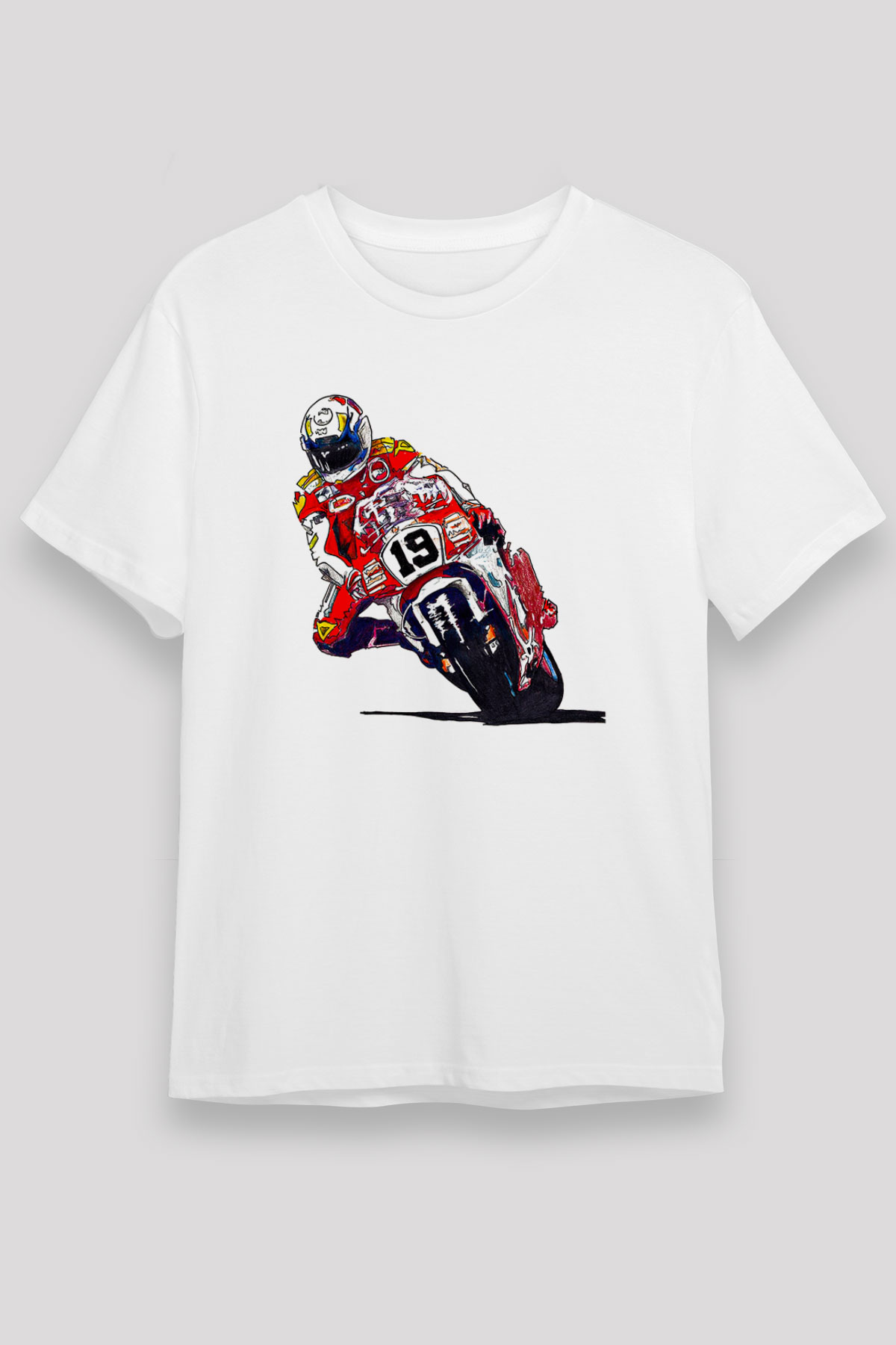 Motor Sporları Baskılı Unisex Beyaz Tişört - Tshirt