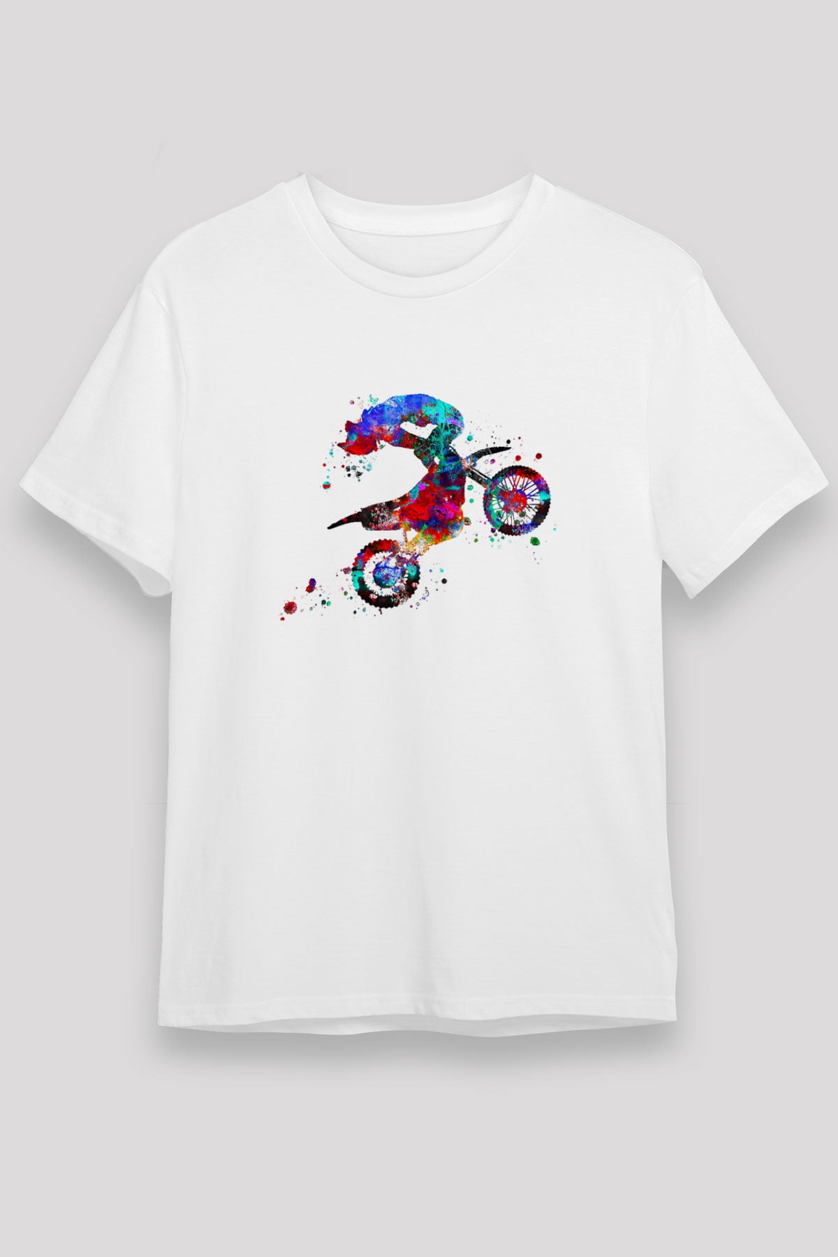 Motor Sporları Baskılı Unisex Beyaz Tişört - Tshirt
