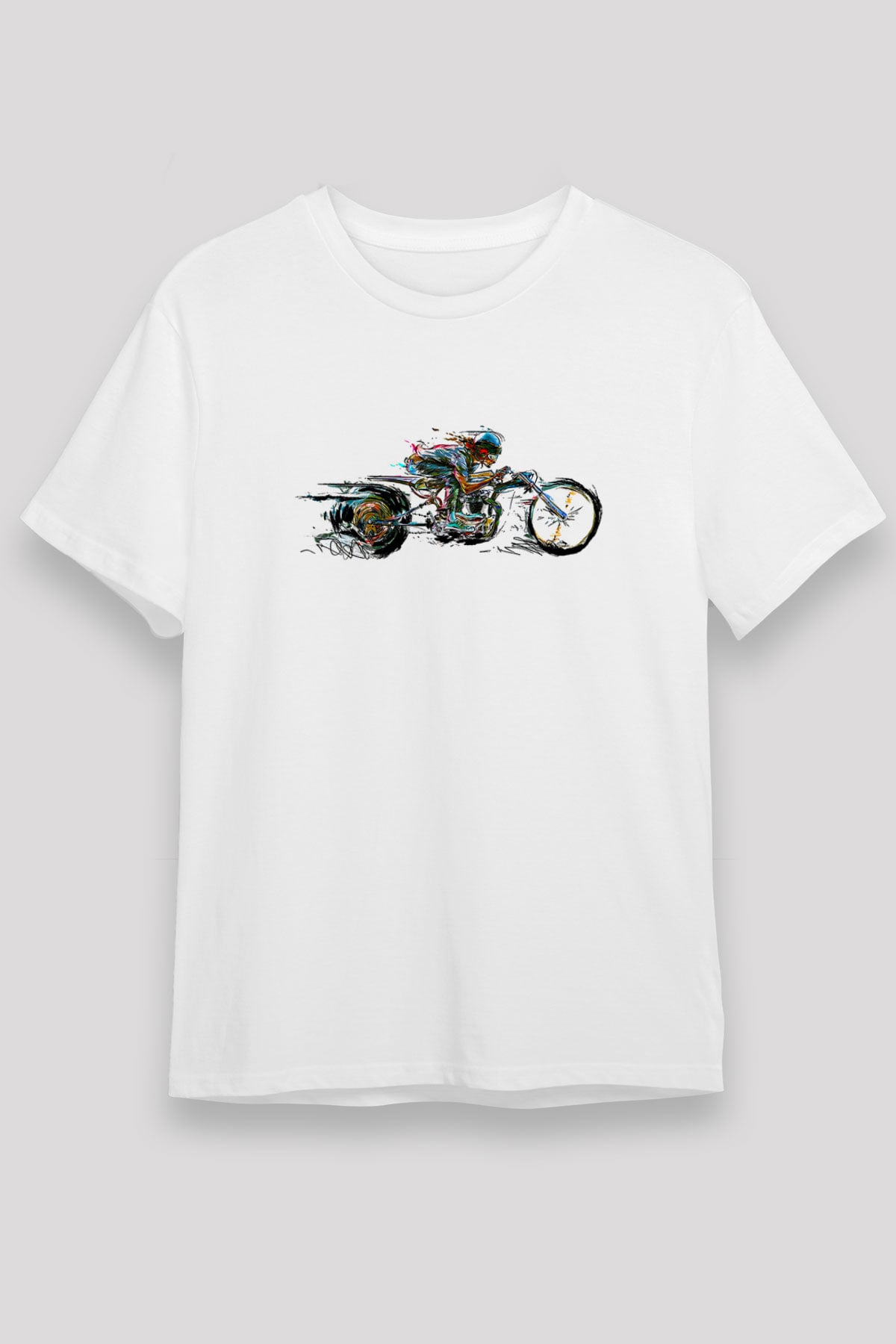 Motor Sporları Baskılı Unisex Beyaz Tişört - Tshirt