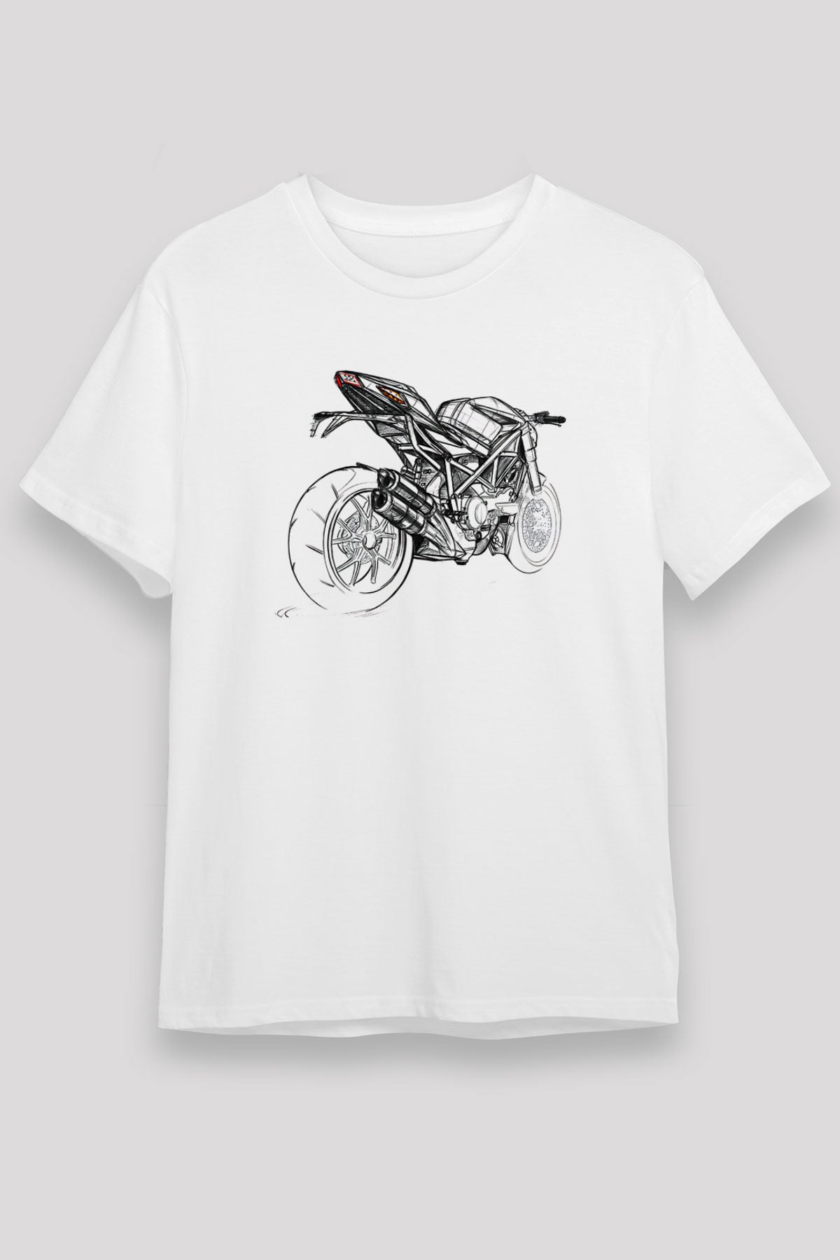 Motor Sporları Baskılı Unisex Beyaz Tişört - Tshirt
