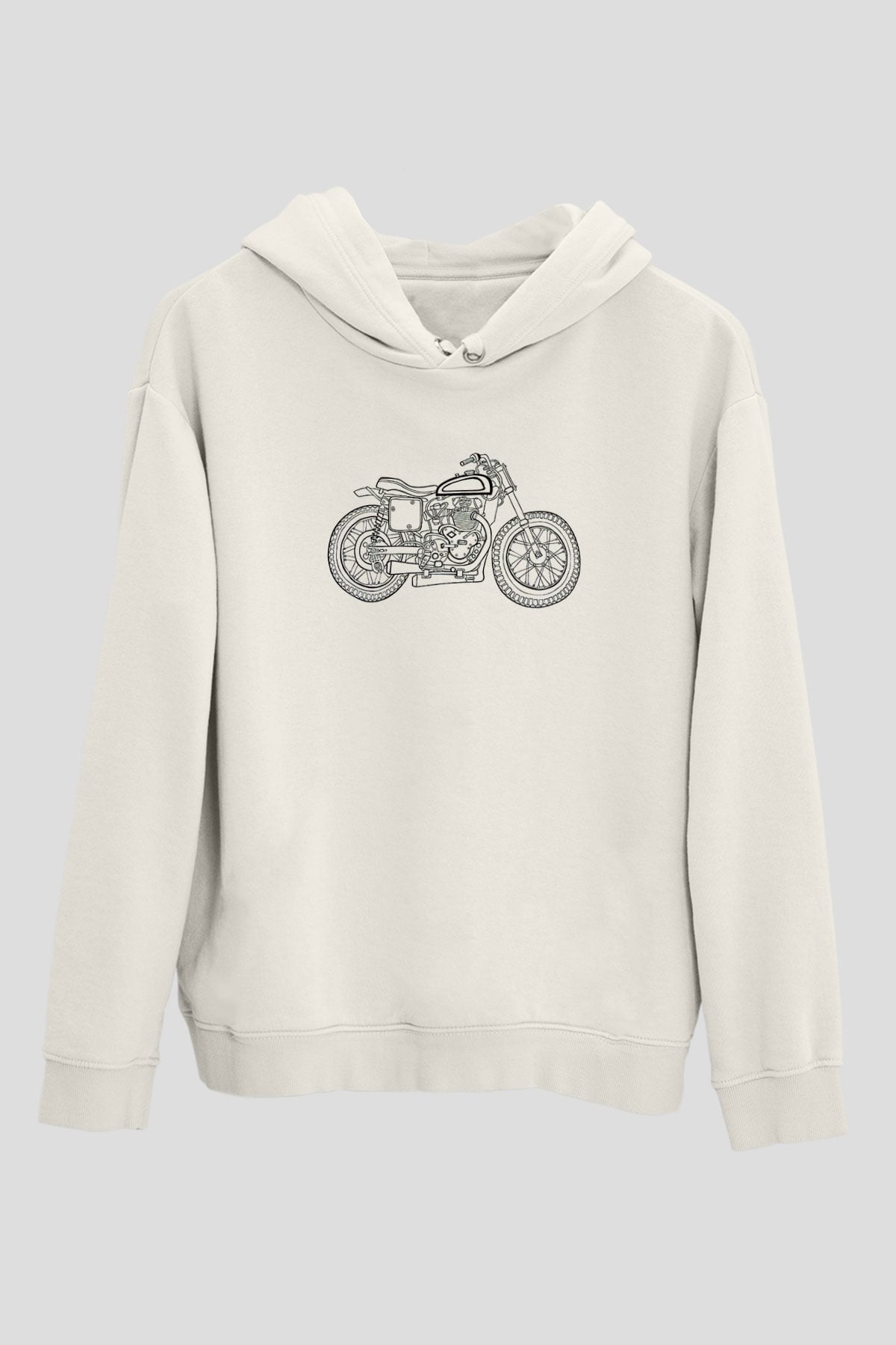 Motor Sporları Baskılı Unisex Ekru Hoodie