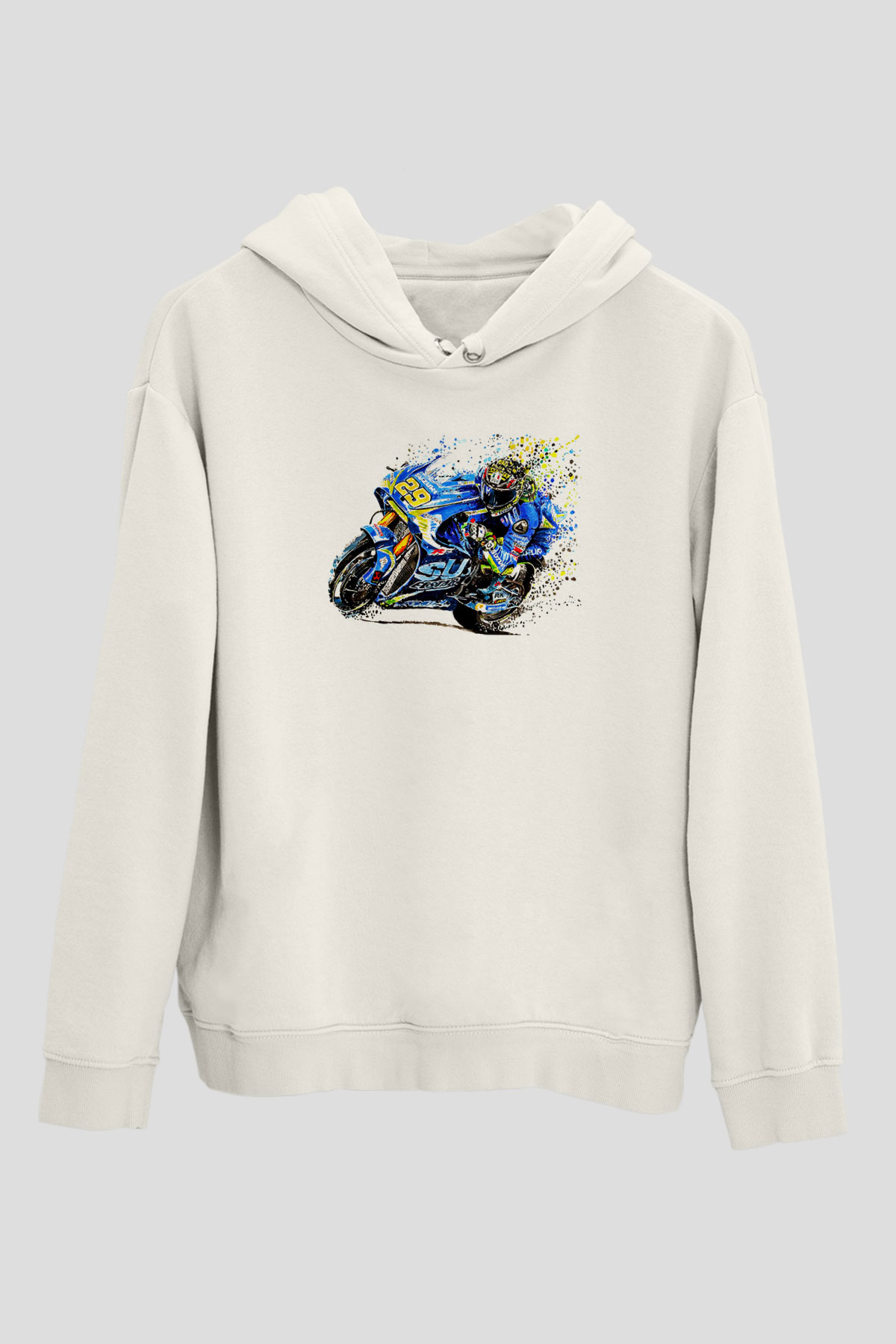 Motor Sporları Baskılı Unisex Ekru Hoodie