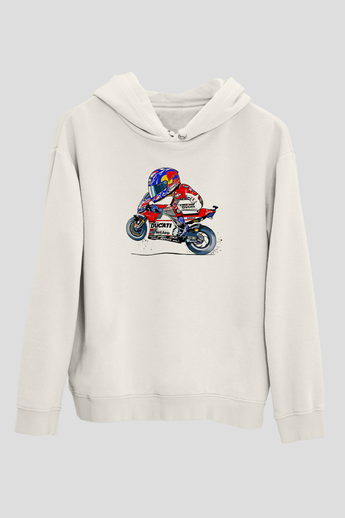 Motor Sporları Baskılı Unisex Ekru Hoodie