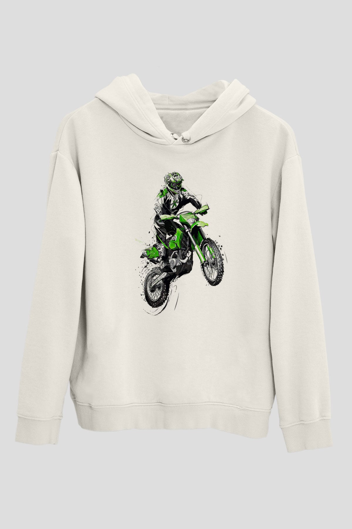 Motor Sporları Baskılı Unisex Ekru Hoodie