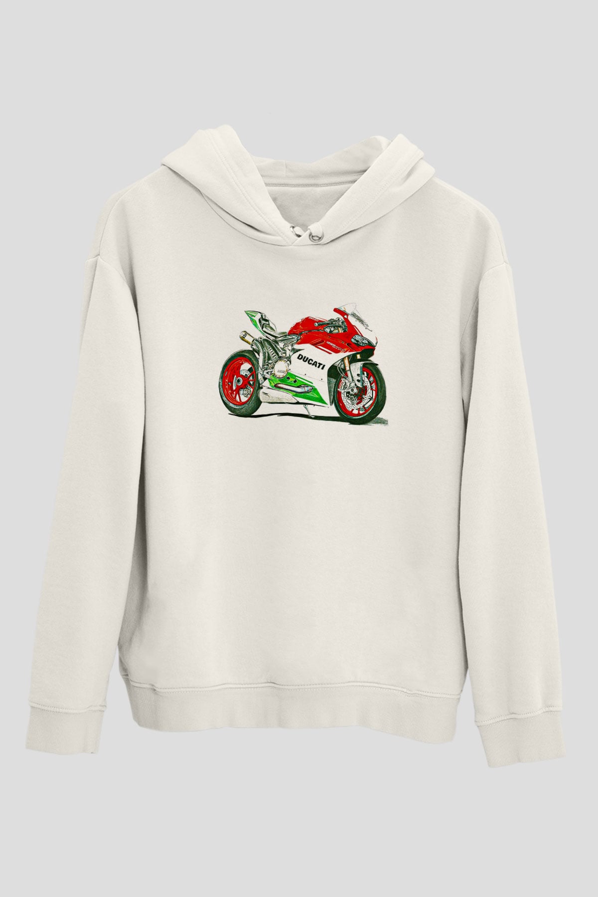 Motor Sporları Baskılı Unisex Ekru Hoodie