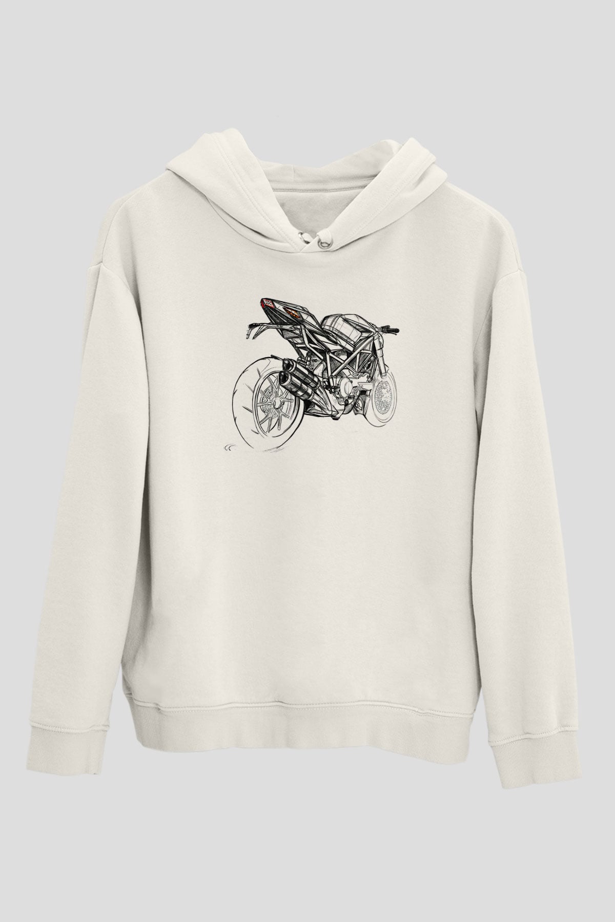 Motor Sporları Baskılı Unisex Ekru Hoodie