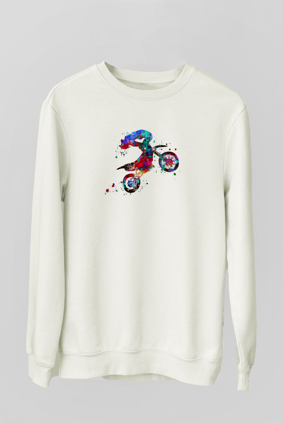 Motor Sporları Baskılı Unisex Ekru Sweatshirt