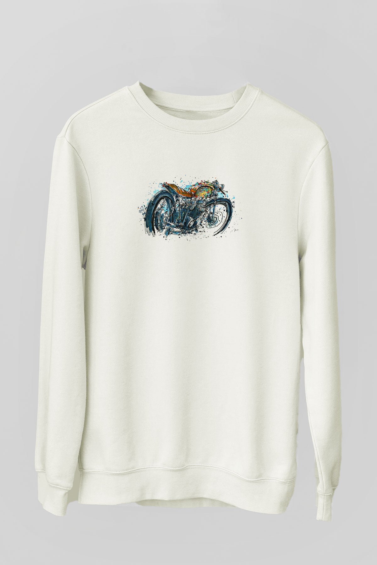 Motor Sporları Baskılı Unisex Ekru Sweatshirt