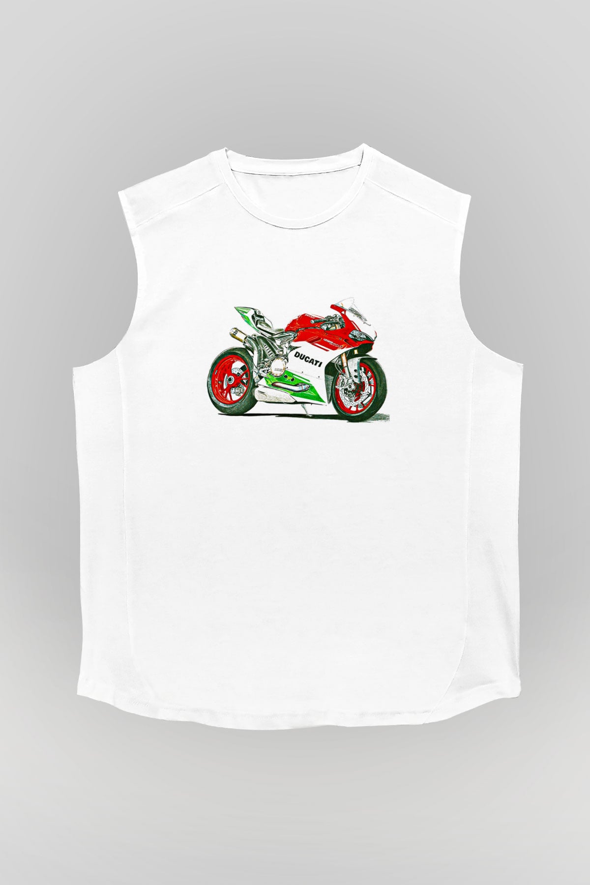 Motor Sporları Baskılı Unisex Kolsuz Beyaz Tişört