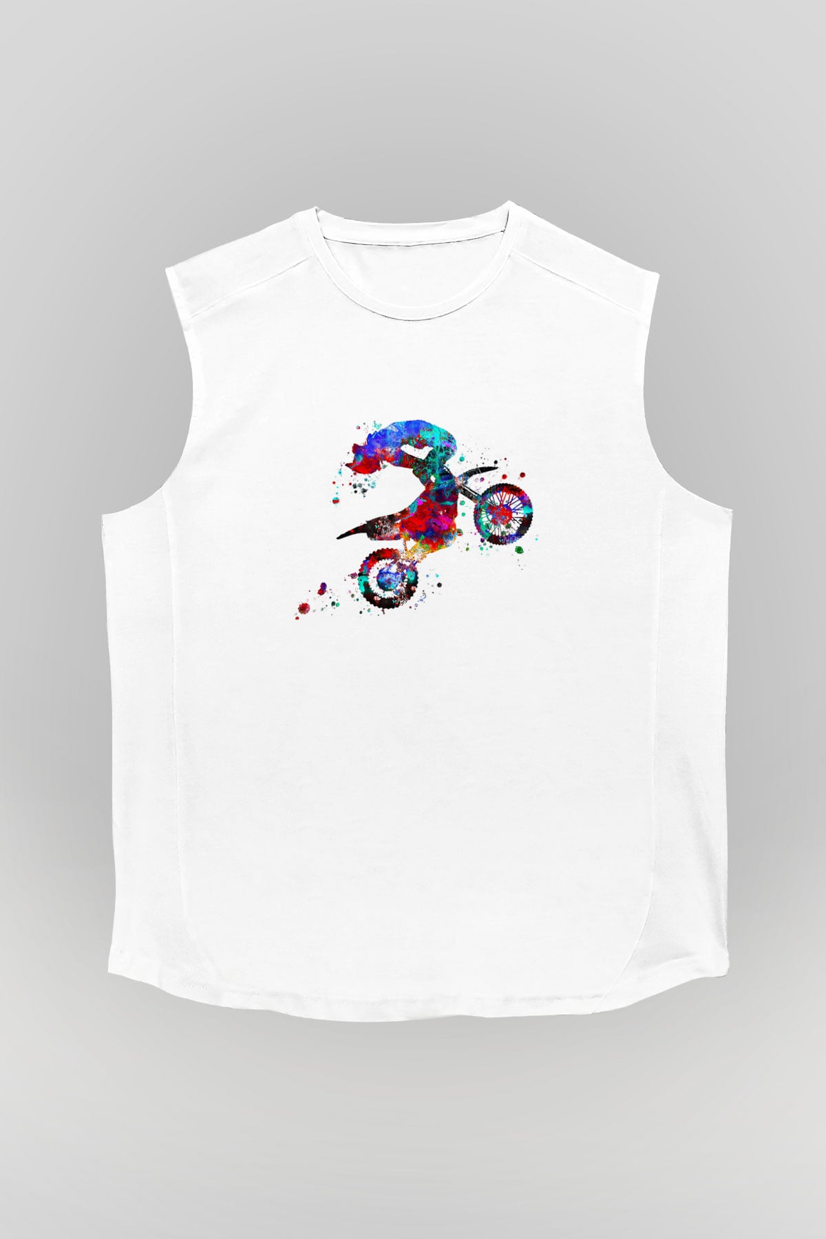 Motor Sporları Baskılı Unisex Kolsuz Beyaz Tişört