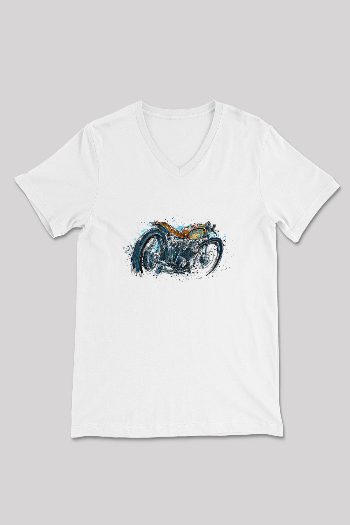 Motor Sporları Baskılı Unisex V Yaka Tişört - Tshirt