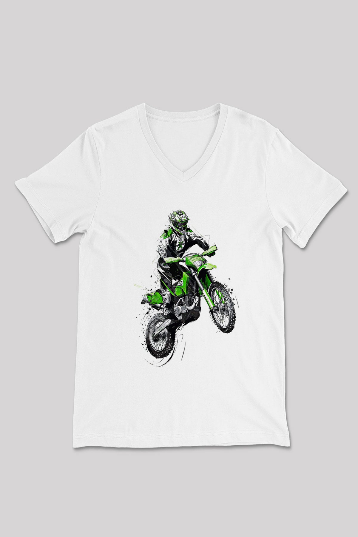 Motor Sporları Baskılı Unisex V Yaka Tişört - Tshirt