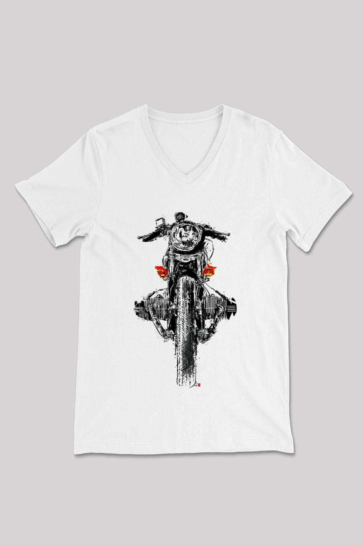 Motor Sporları Baskılı Unisex V Yaka Tişört - Tshirt