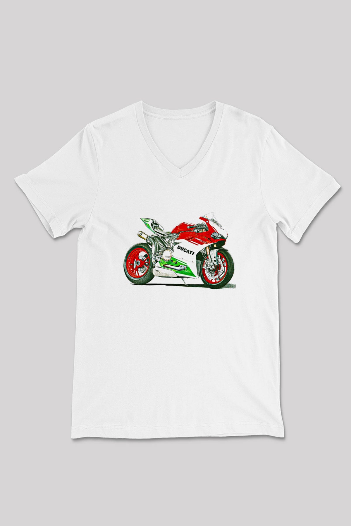 Motor Sporları Baskılı Unisex V Yaka Tişört - Tshirt