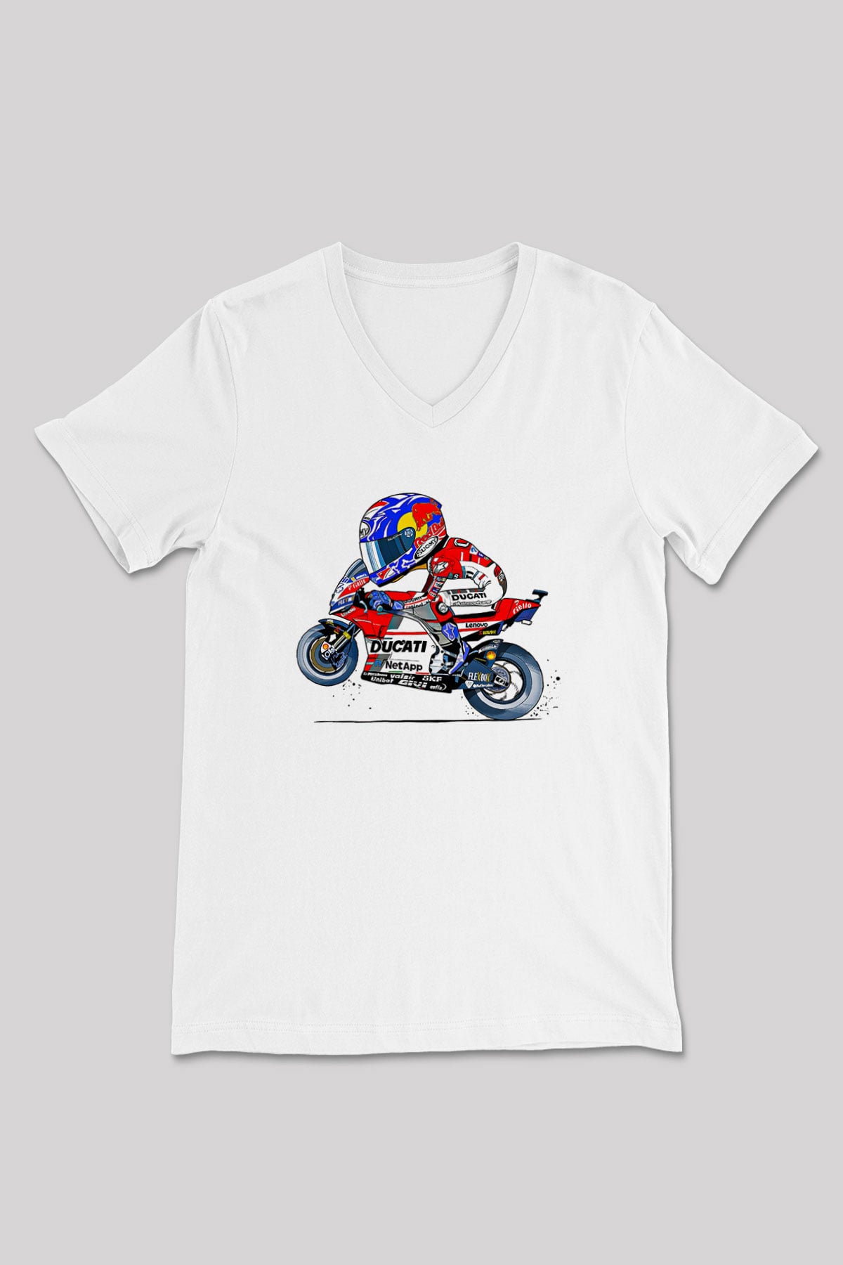 Motor Sporları Baskılı Unisex V Yaka Tişört - Tshirt