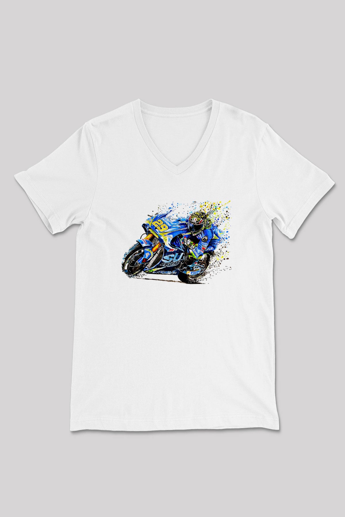 Motor Sporları Baskılı Unisex V Yaka Tişört - Tshirt