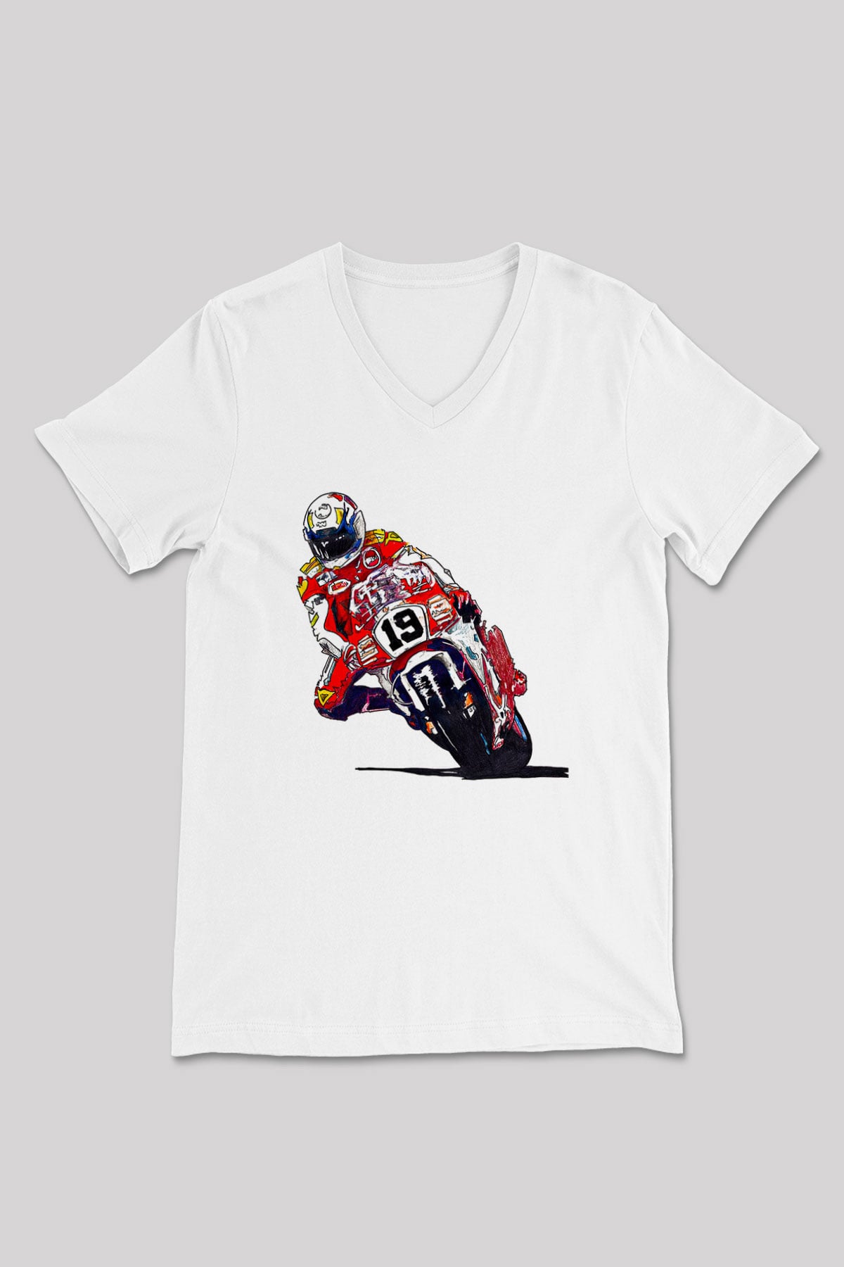 Motor Sporları Baskılı Unisex V Yaka Tişört - Tshirt