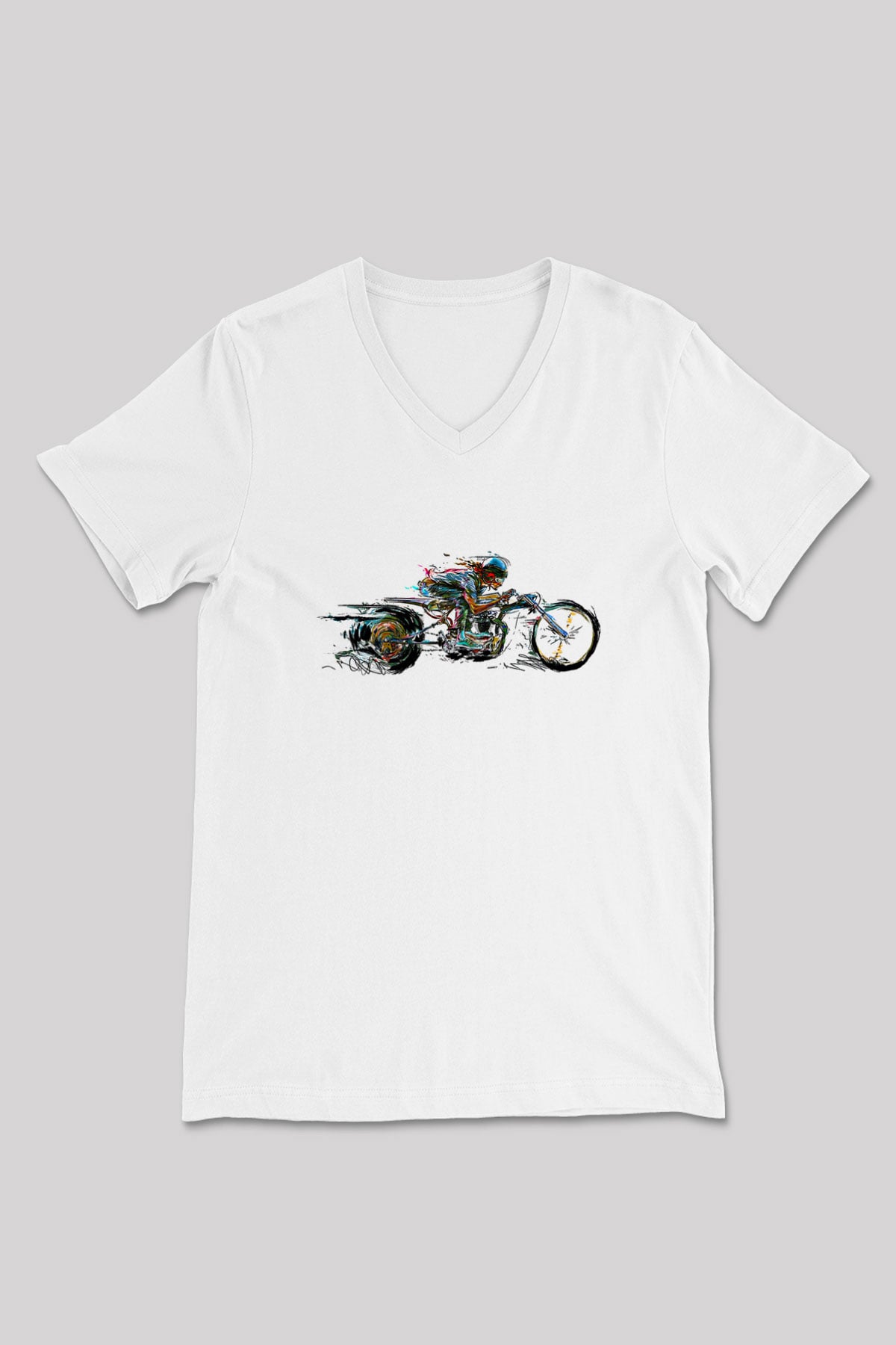 Motor Sporları Baskılı Unisex V Yaka Tişört - Tshirt