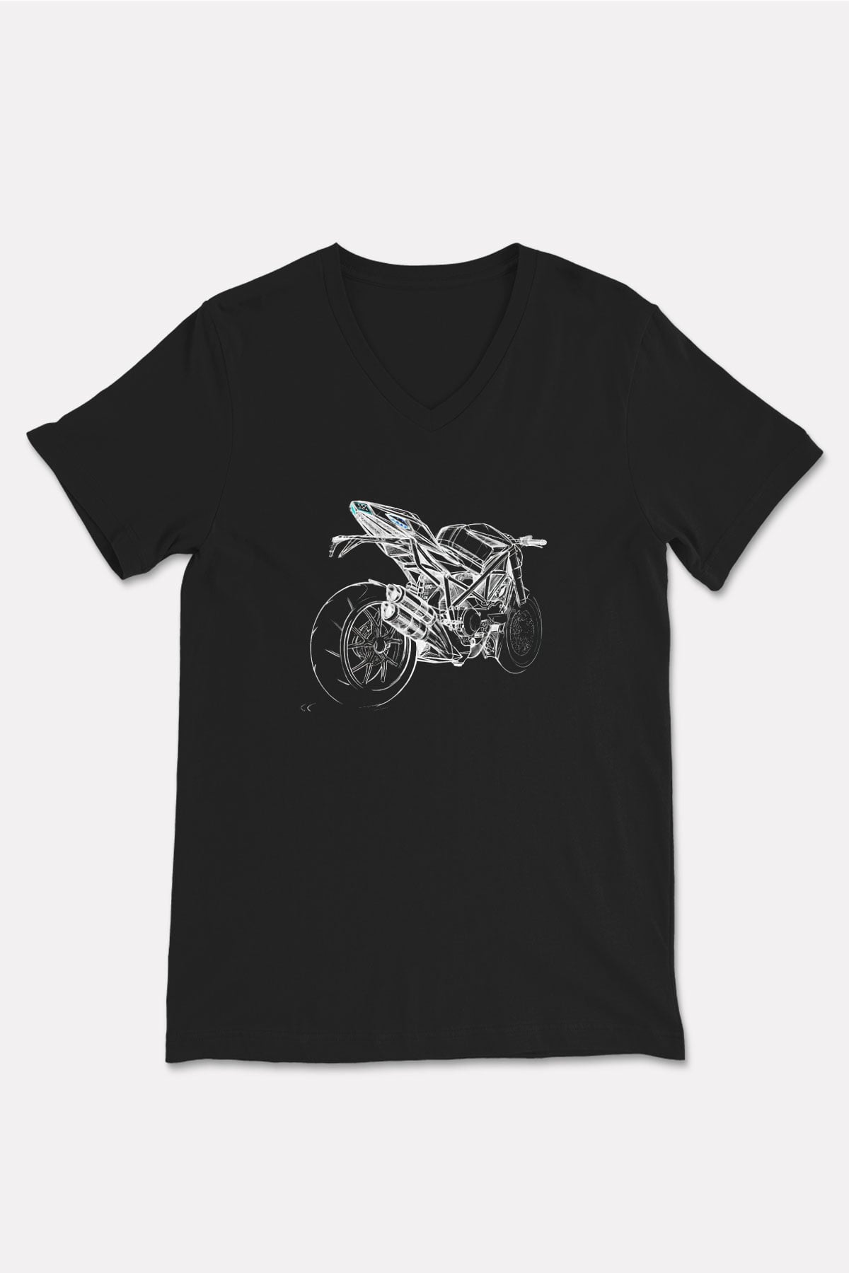 Motor Sporları - Motor sports Baskılı Unisex Siyah V Yaka Tişört