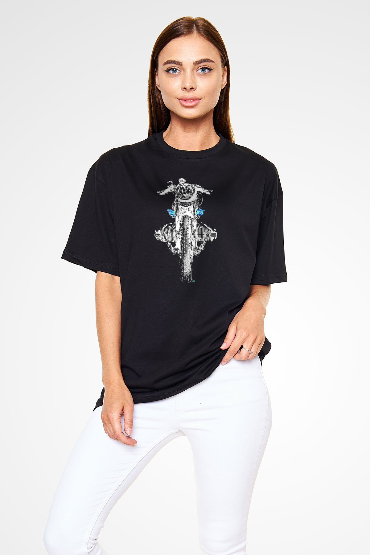 Motor Sporları - Motor sports Baskılı Unisex Siyah Oversize Tişört