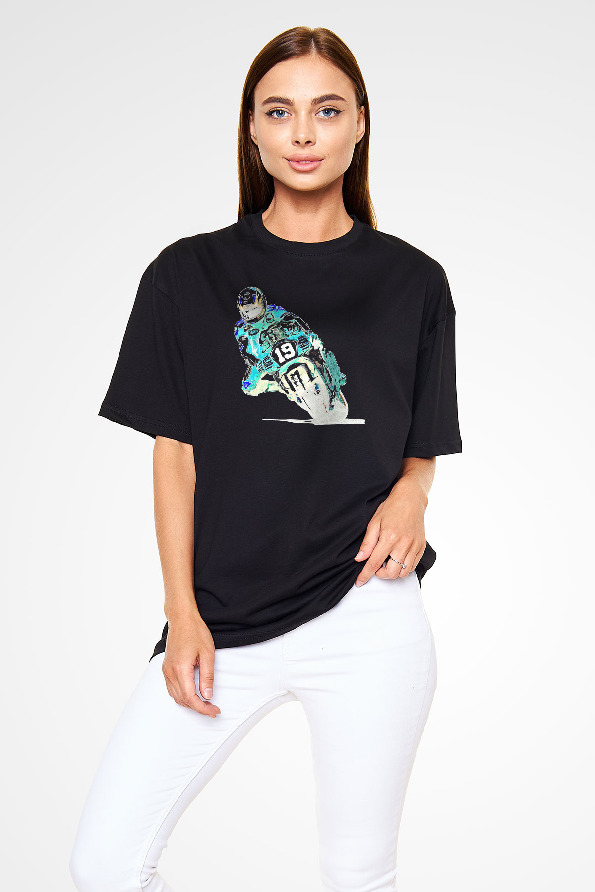 Motor Sporları - Motor sports Baskılı Unisex Siyah Oversize Tişört