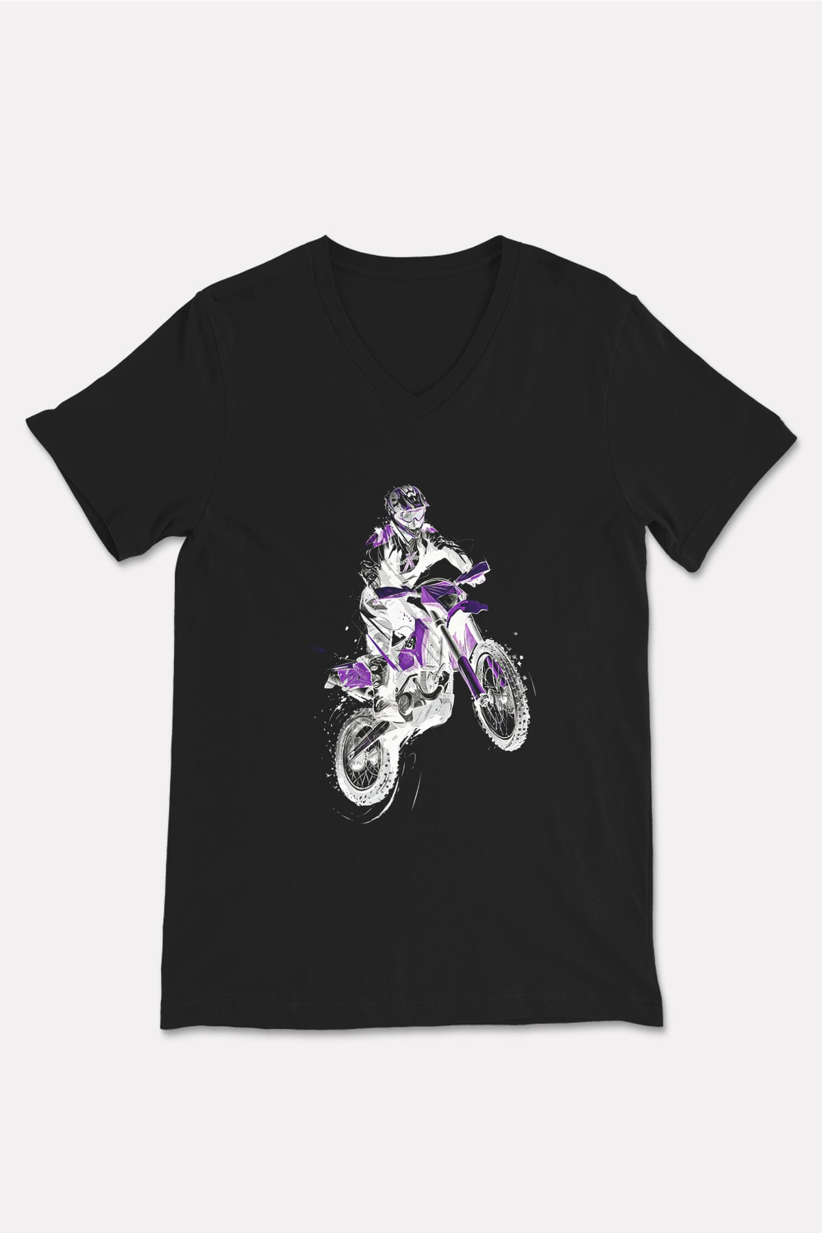 Motor Sporları - Motor sports Baskılı Unisex Siyah V Yaka Tişört