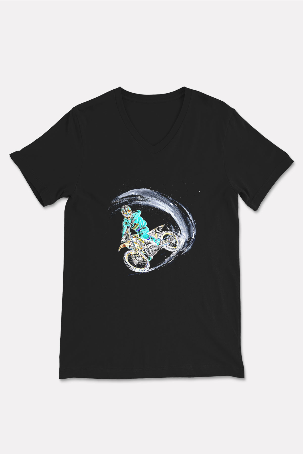 Motor Sporları - Motor sports Baskılı Unisex Siyah V Yaka Tişört