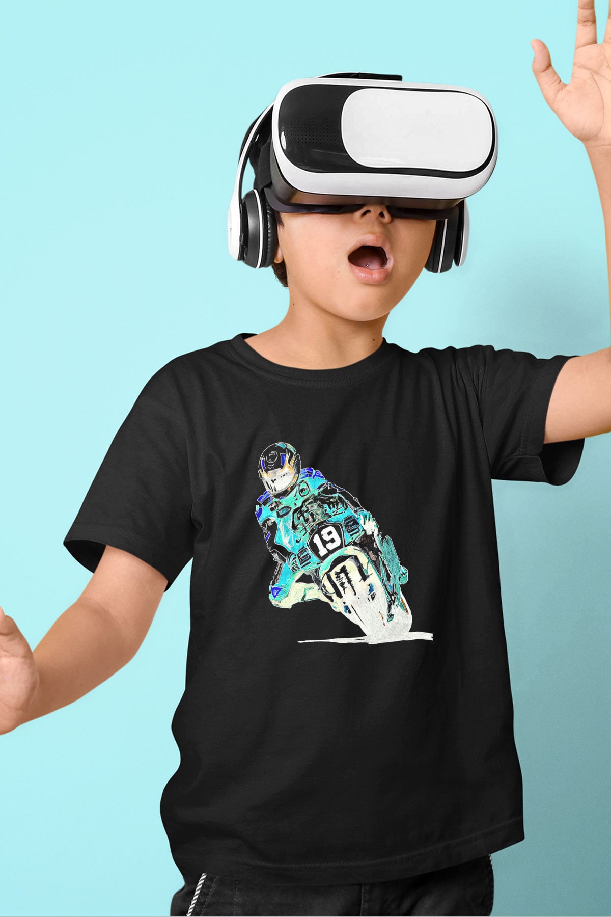 Motor Sporları - Motor sports Baskılı Unisex Siyah Çocuk Tİşörtü - Tshirt