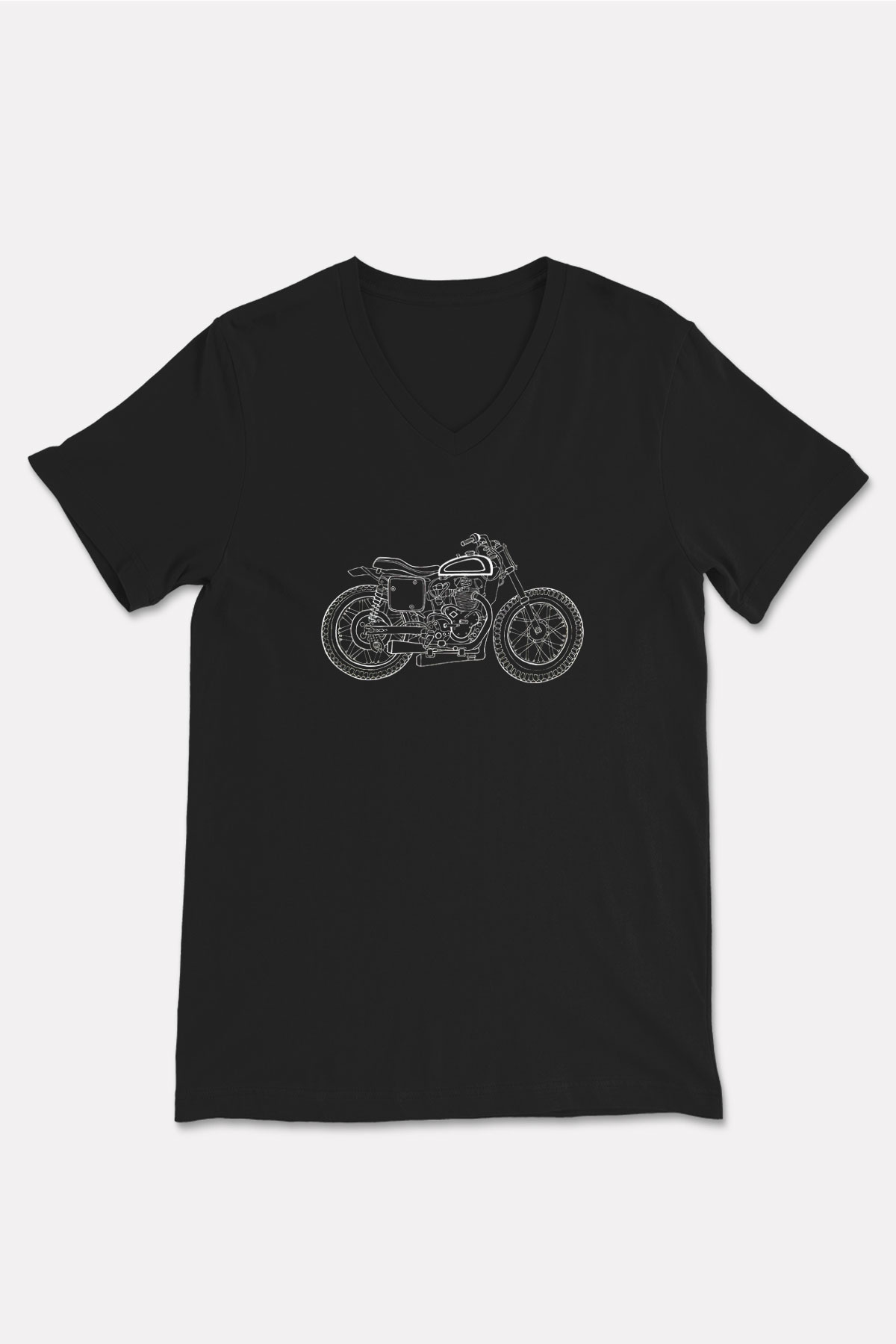 Motor Sporları - Motor sports Baskılı Unisex Siyah V Yaka Tişört