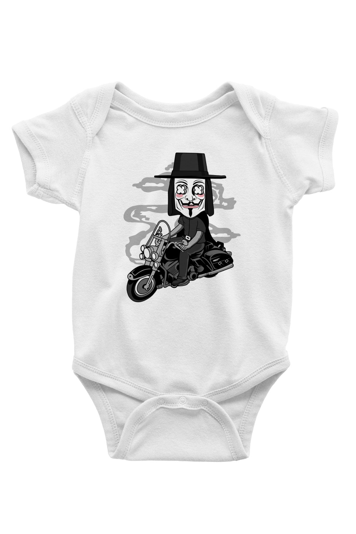 Motorcu Vendetta Baskılı Unisex Beyaz Bebek Body - Zıbın