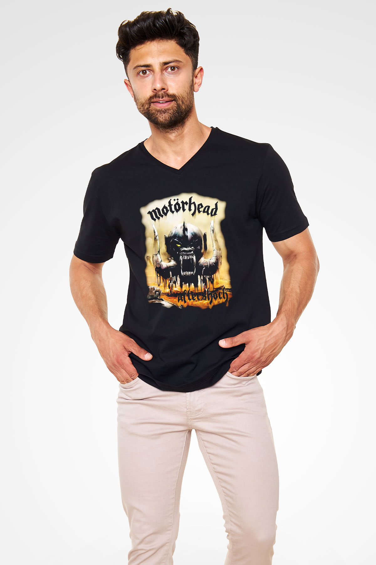 Motörhead After Shock Siyah Unisex V Yaka Tişört T-Shirt