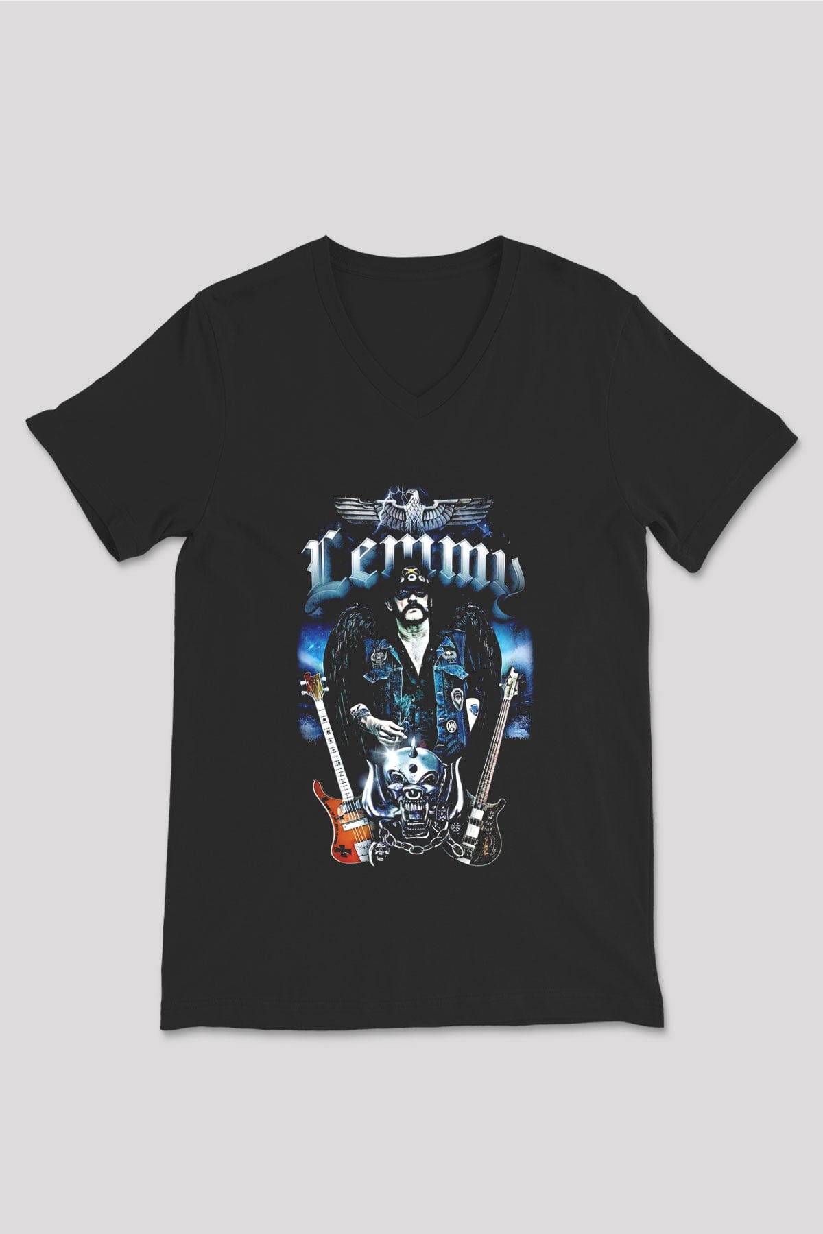 Motörhead Lemmy Siyah Unisex V Yaka Tişört T-Shirt