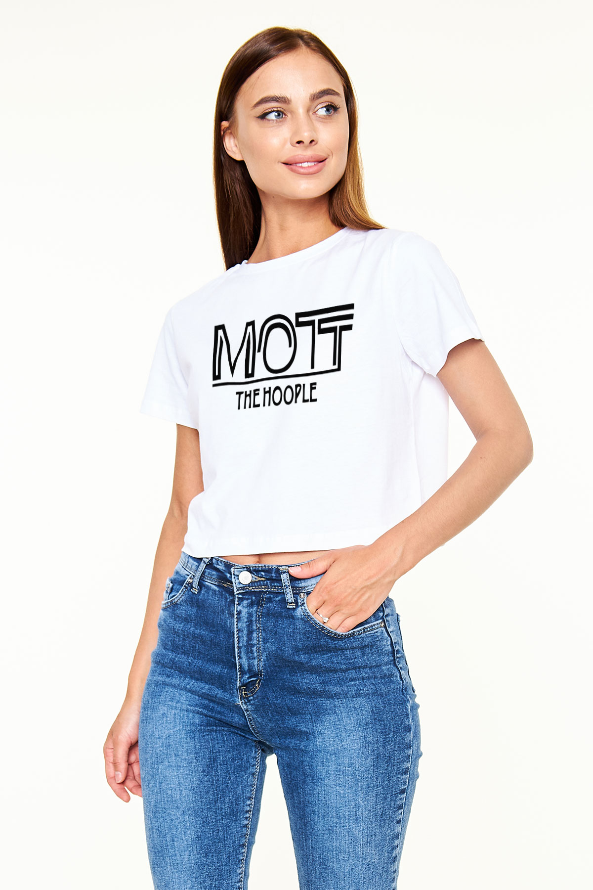 Mott the Hoople Beyaz Croptop Tişört