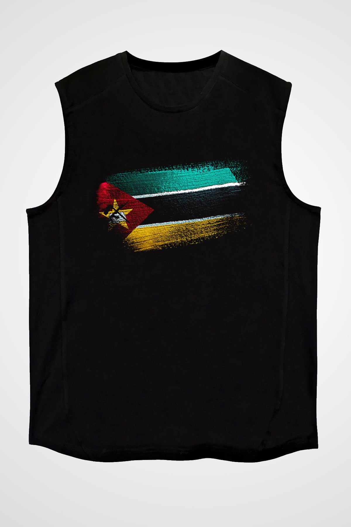 Mozambik - Mozambique Bayrağı Baskılı Unisex Siyah Kolsuz Tişört