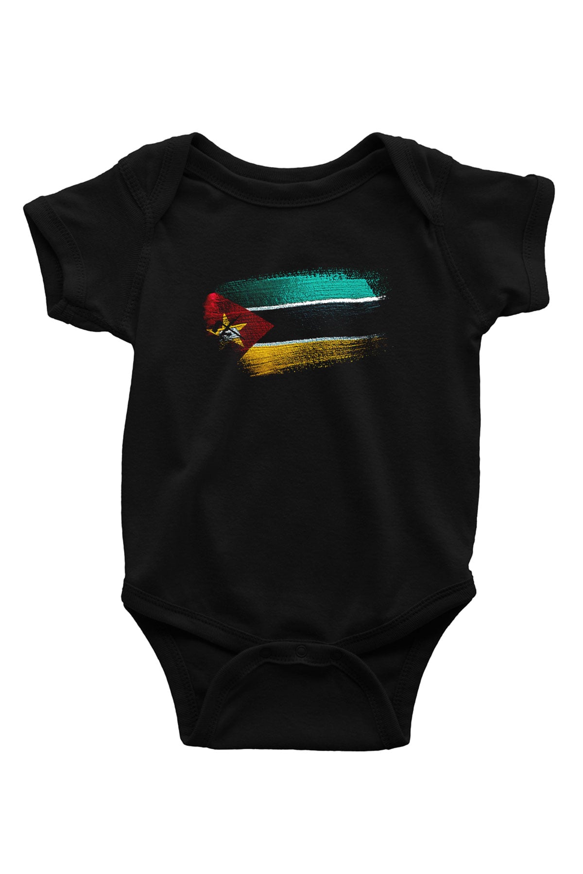 Mozambik - Mozambique Bayrağı Baskılı Unisex Siyah Bebek Body - Zıbın