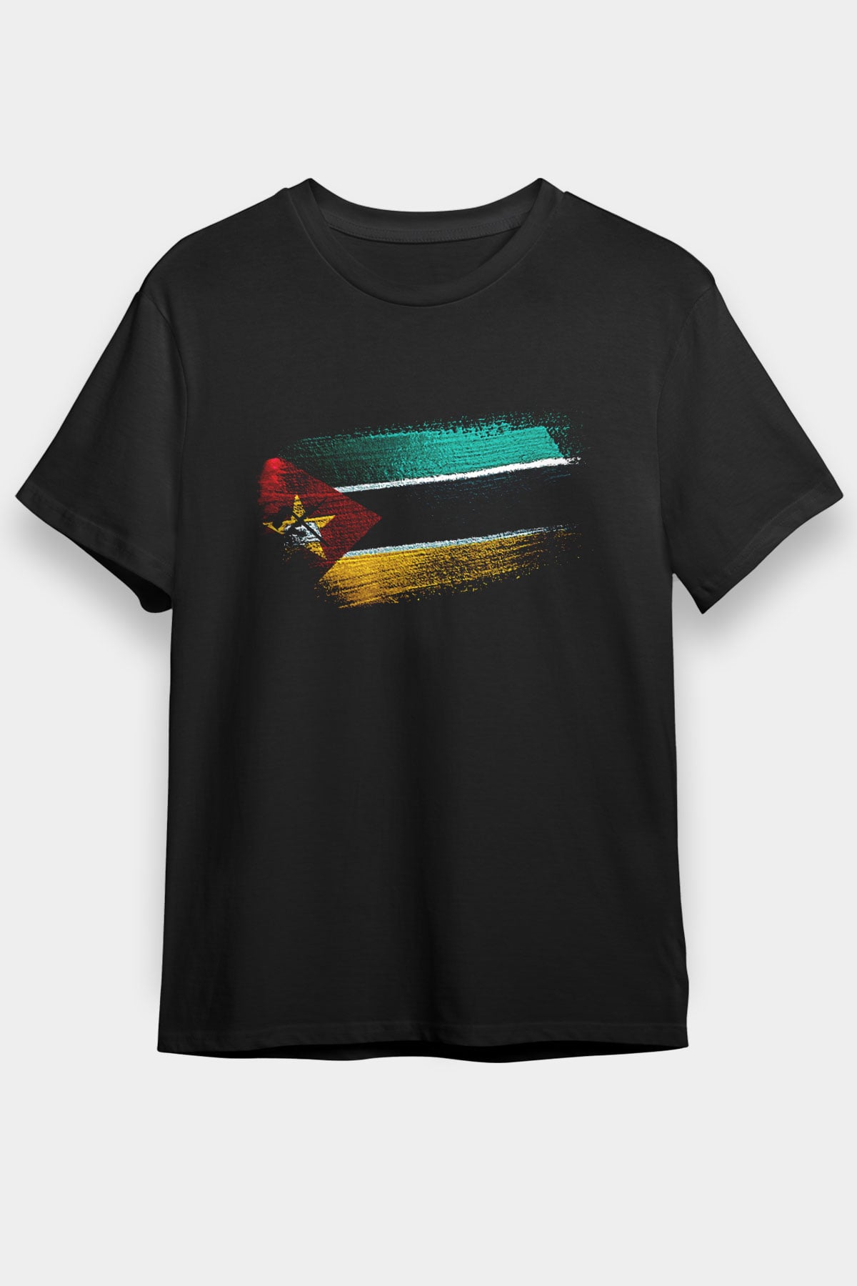 Mozambik - Mozambique Bayrağı Baskılı Unisex Siyah Tişört