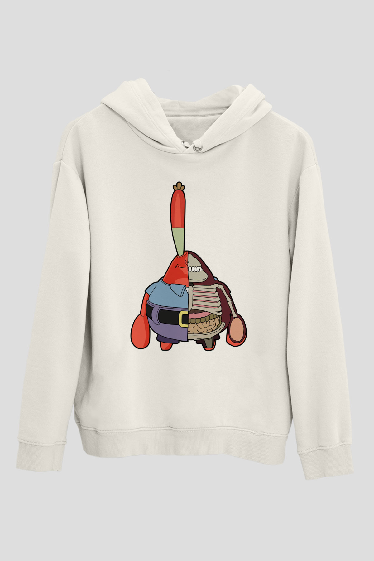 Mr Krabs Half Skeleton Baskılı Beyaz Unisex Hoodie