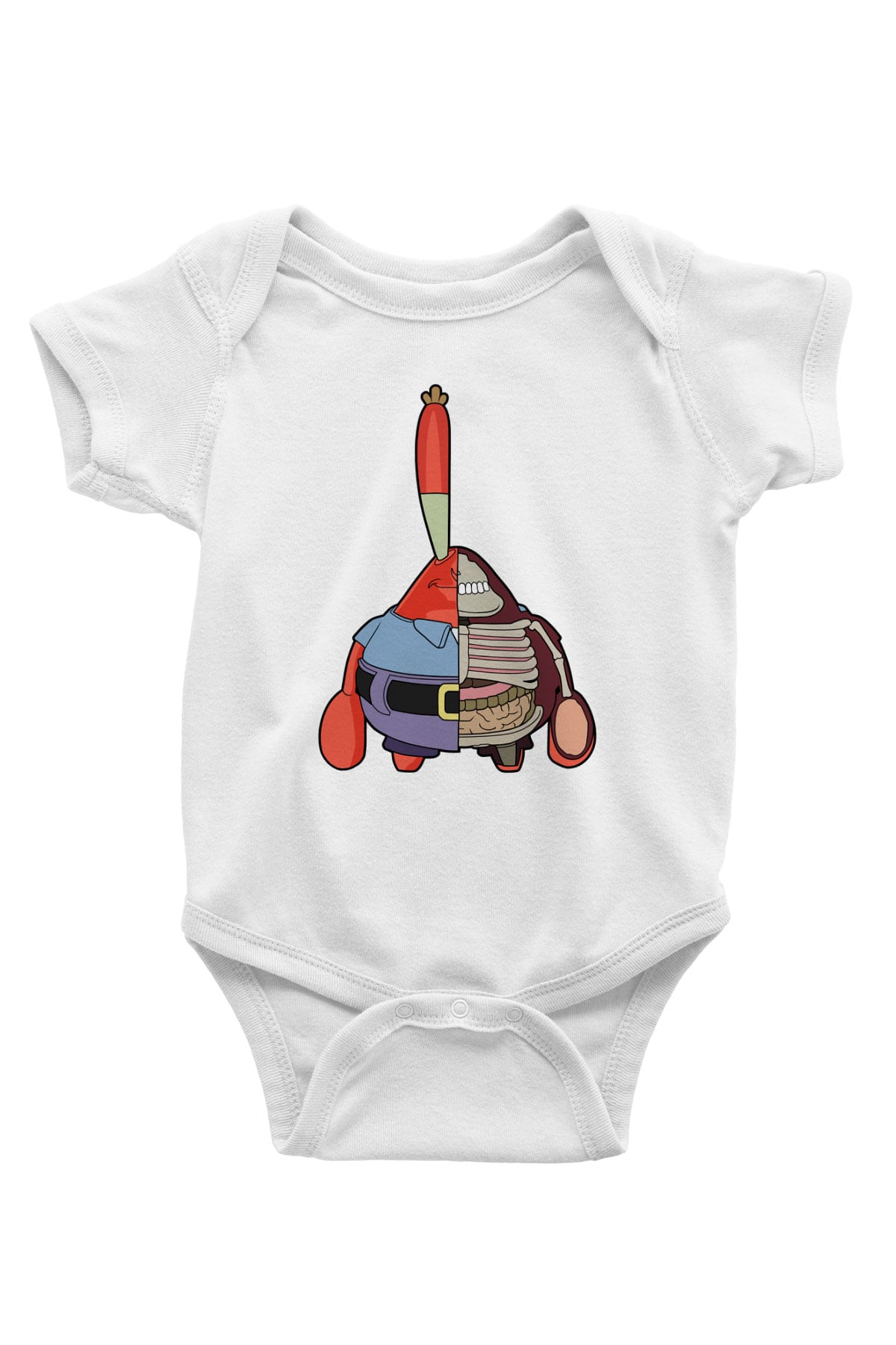 Mr Krabs Half Skeleton Baskılı Beyaz Unisex Bebek Body - Zıbın