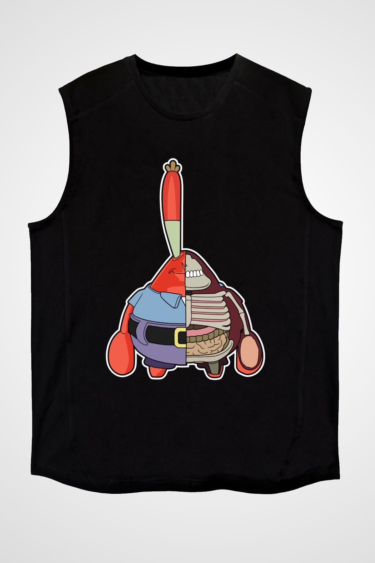 Mr Krabs Half Skeleton Baskılı Siyah Unisex Tshirt