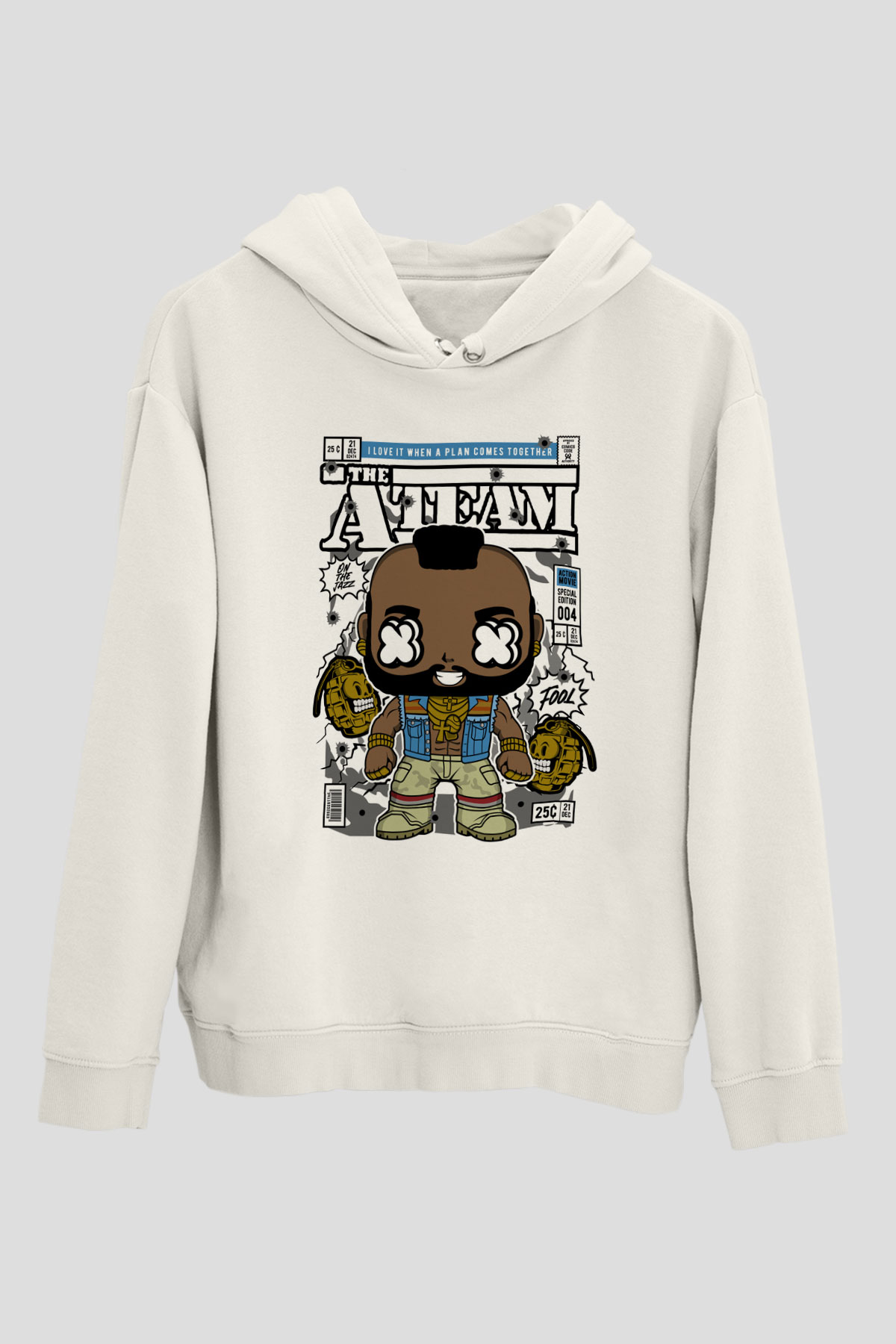 Mr T Baskılı Unisex Beyaz Hoodie
