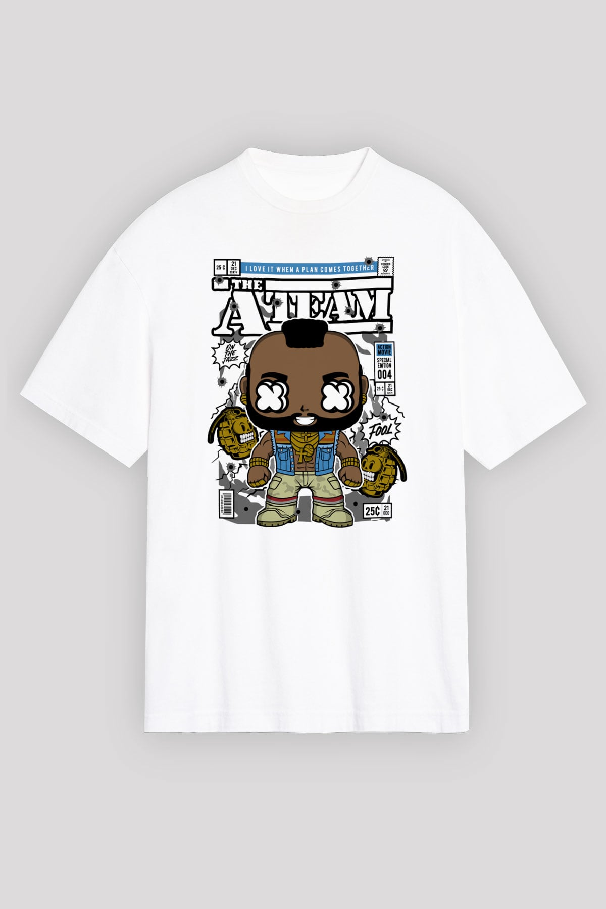 Mr T Baskılı Unisex Beyaz Oversize Tişört