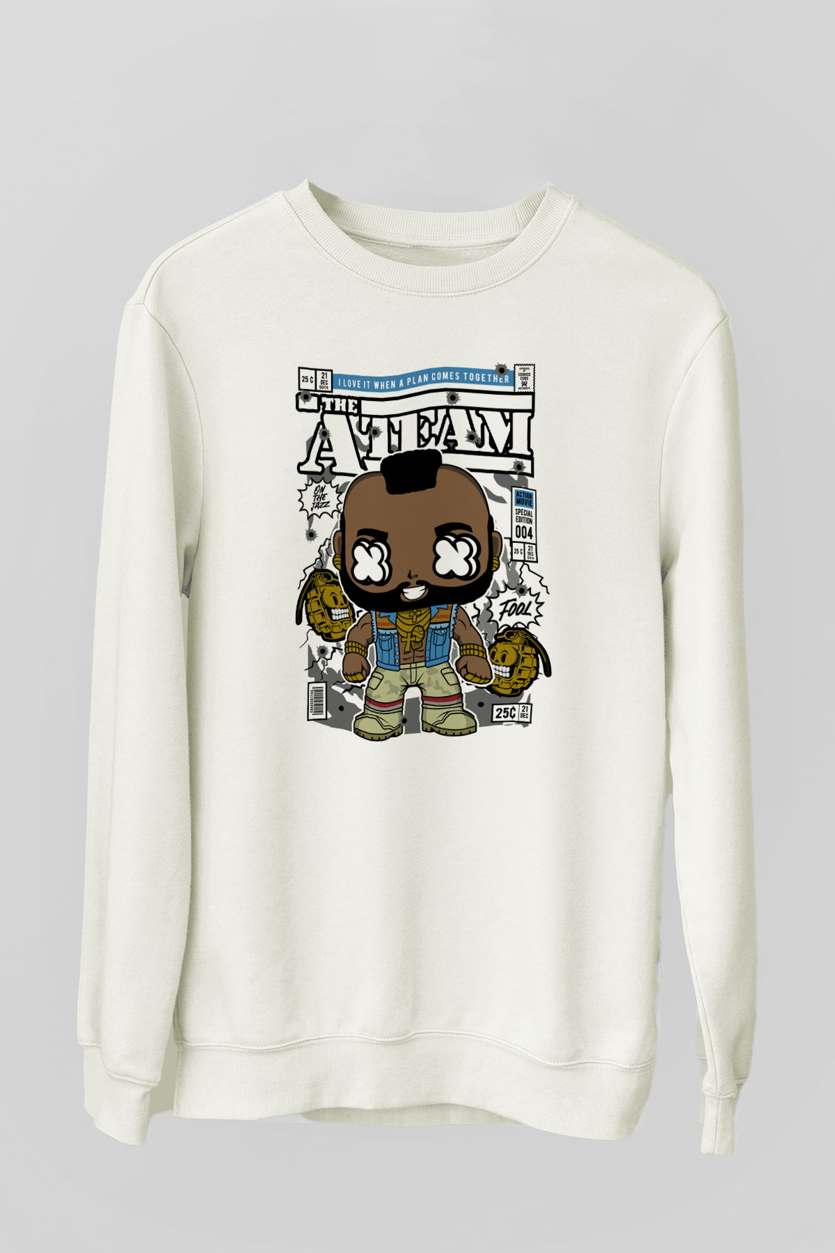 Mr T Baskılı Unisex Beyaz Sweatshirt