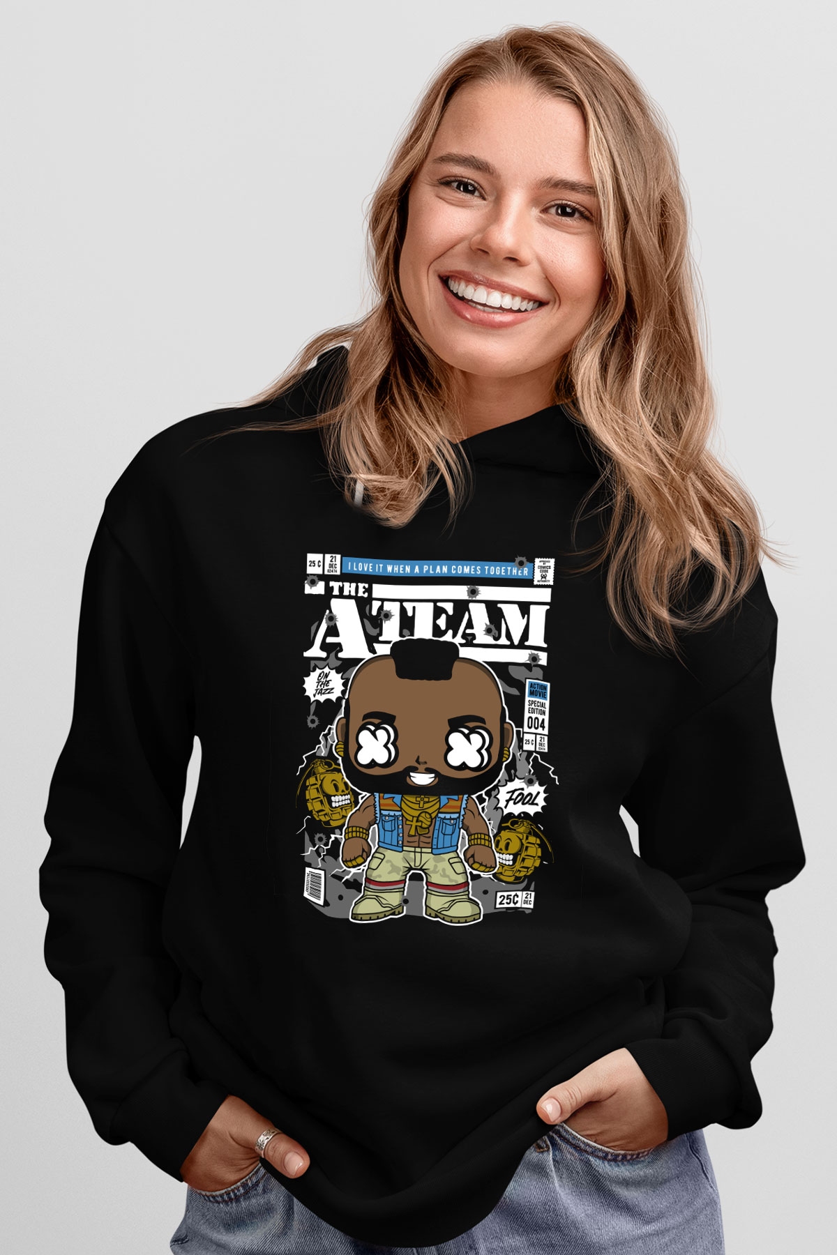 Mr T Baskılı Unisex Siyah Hoodie