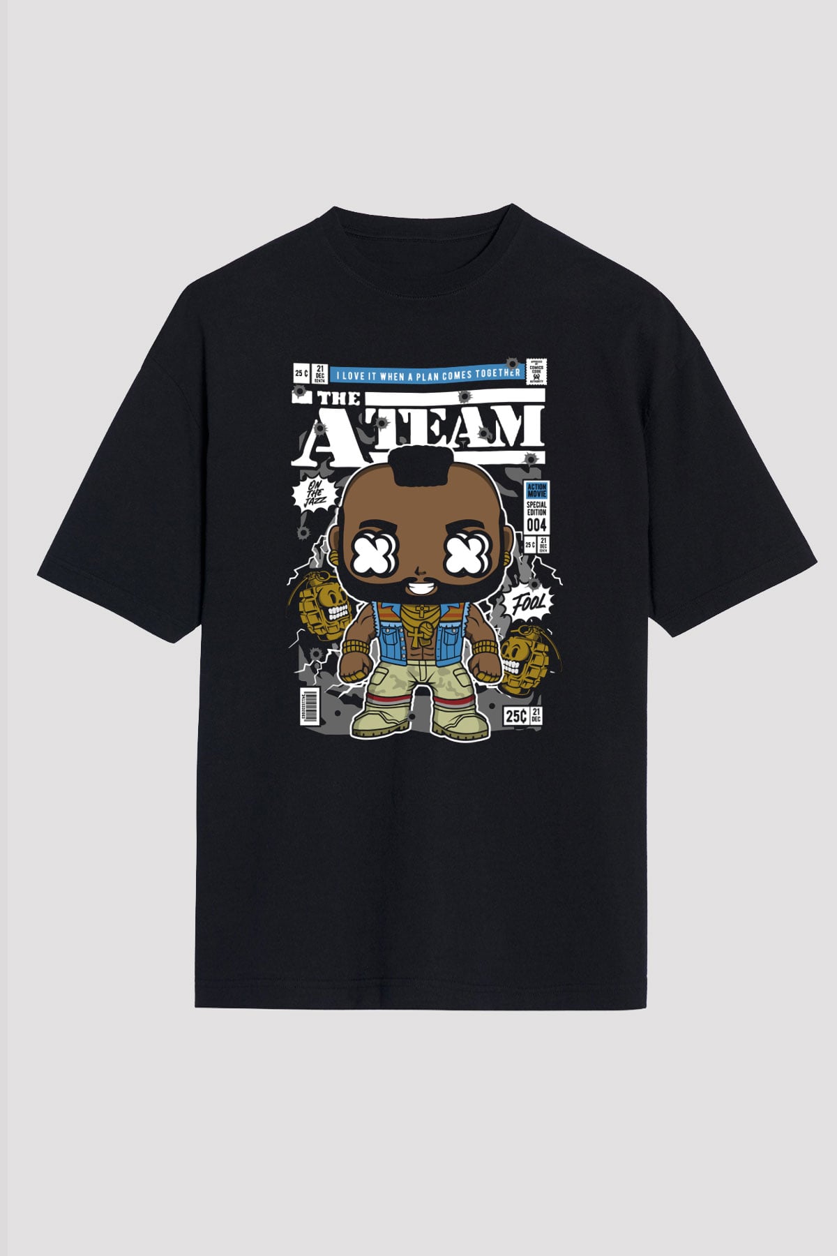 Mr T Baskılı Unisex Siyah Oversize Tişört