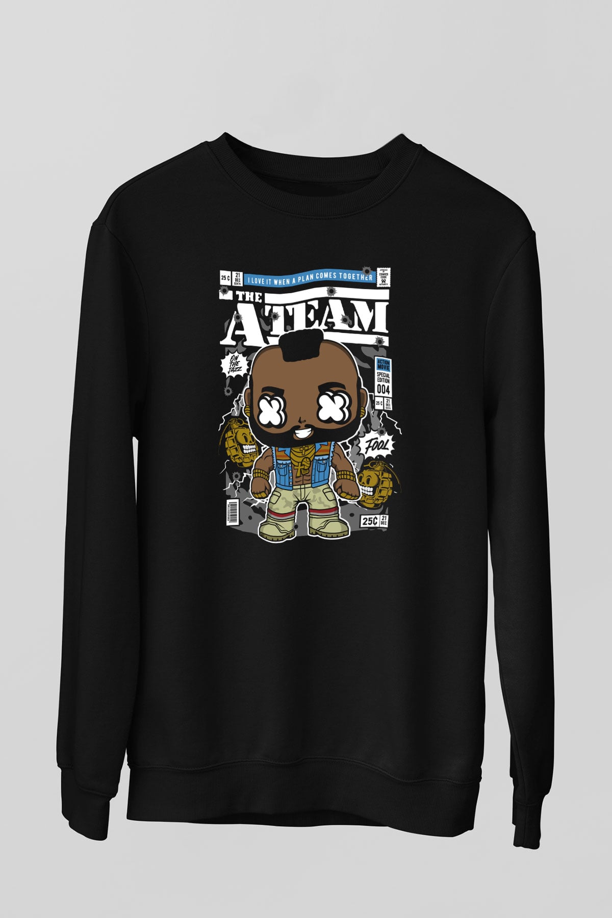 Mr T Baskılı Unisex Siyah Sweatshirt